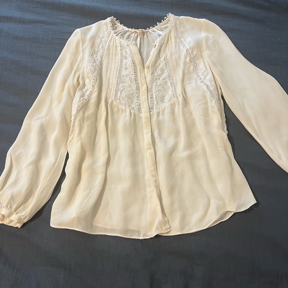Rebecca Taylor Cream Ivory Lace Silk Blouse sz. 2